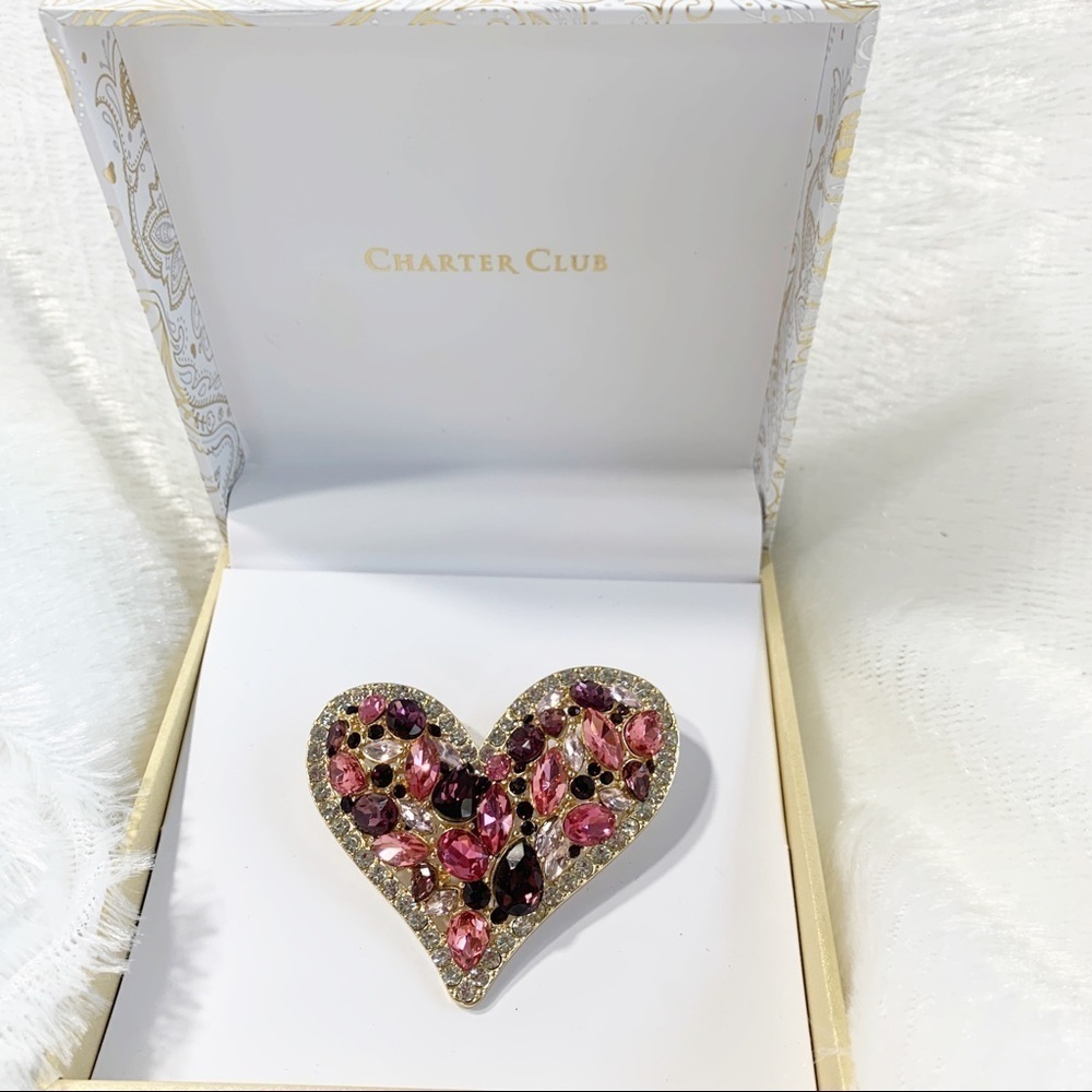 Charter Club heart shaped brooch gold and jewel - Picture 2 of 4